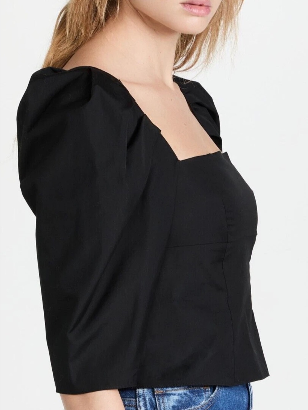 Vince 3/4 Puff Sleeve Square Neck Women's Top in Black Size 12